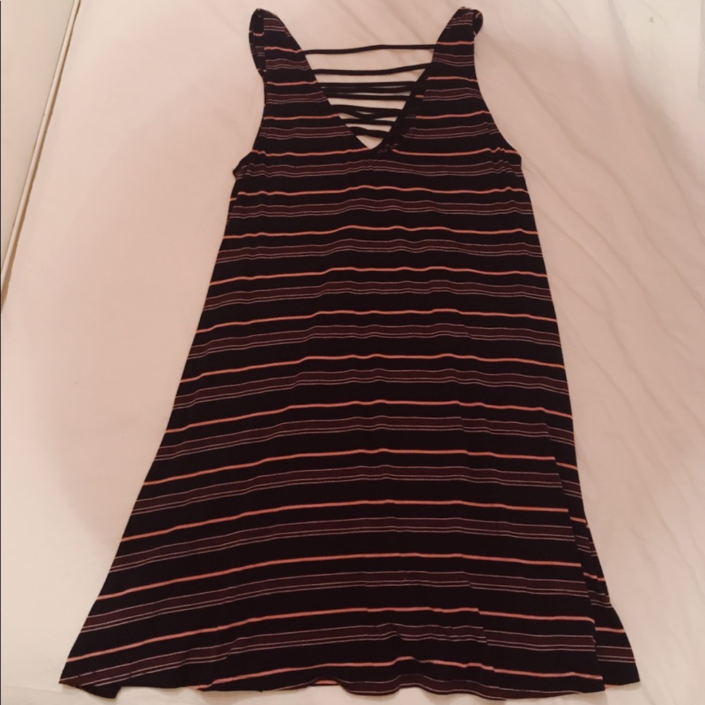 Blue, peach, maroon striped dress